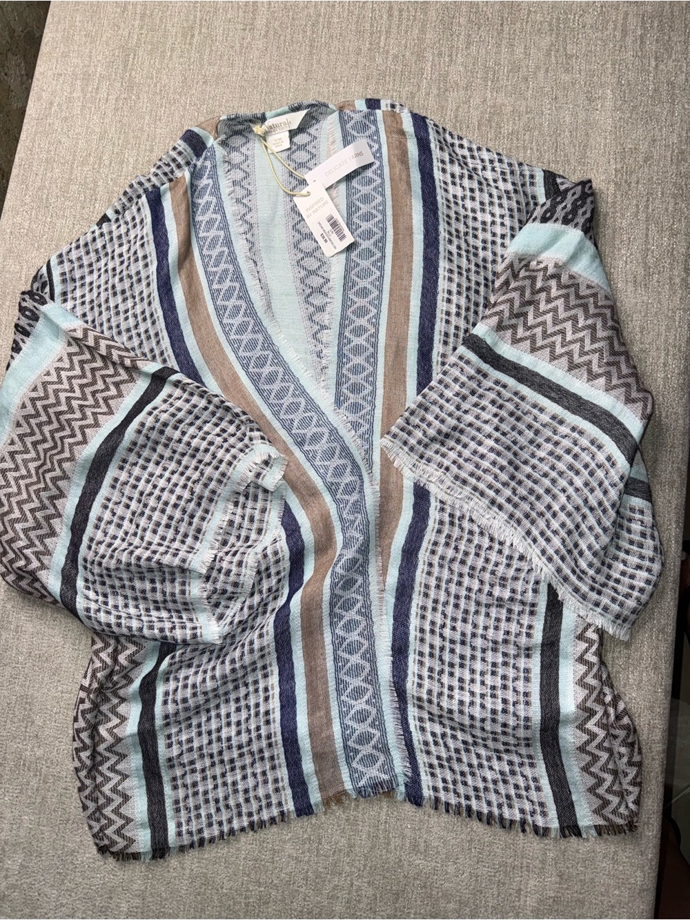 NWT Natural Reflections Boho Woven Kimono Cardigan S/M Fringe